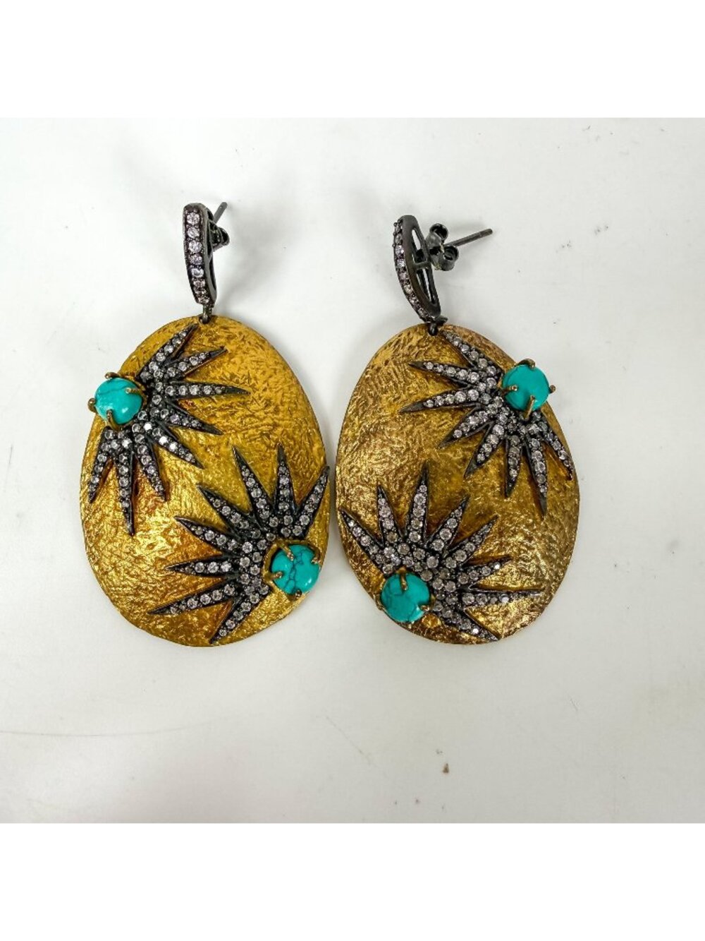 Real Collectibles by Adrienne Mixed Metal Earrings Natural Stone Starburst Oval
